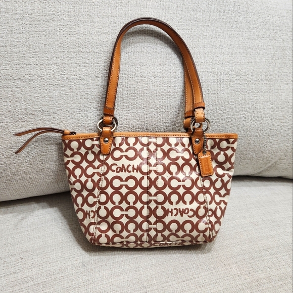 Rare Coach Leah Op Art Coated Canvas Handbag Purse - Picture 2 of 11